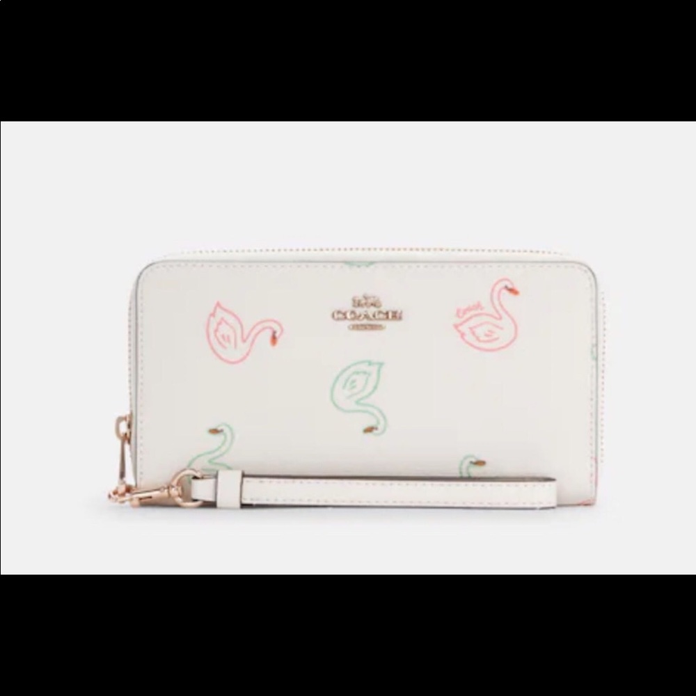 Coach Long Zip Around Wallet With Swan Print - Picture 3 of 6
